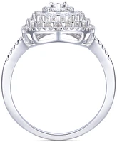 Diamond Round & Baguette Halo Cluster Ring (1/2 ct. t.w.) in 10k White Gold