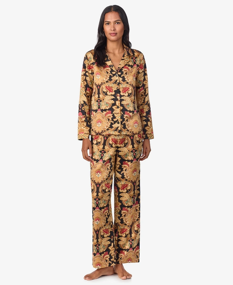 Lauren Ralph Women's Long Sleeve Notch Collar Pant Pajama Set