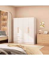 Famapy White 4-Door Big Wardrobe Armoires with Hanging Rods, 2-Drawer