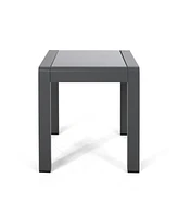 Stylish Aluminum End Table With Frosted Glass Top For Outdoor Seating