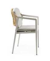 Outdoor Dining Set, Dining Chair Set of 6(Gray)+Acacia Wood Dining Table