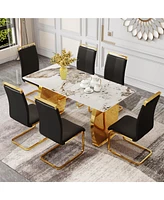 Simplie Fun Table and chair set, rock plate table top, gold metal table legs, stable and beautiful