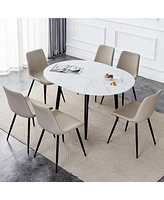 Streamdale Furniture Table and chair set.Modern Extendable Mdf Dining Table.The table has a telescopic design, suitable for gatherings of different si