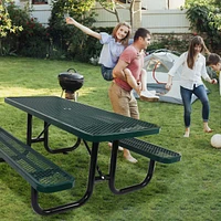 6 ft. Rectangular Outdoor Steel Picnic Table with umbrella pole in Green