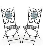 Costway Set of Mosaic Chairs for Patio with Decorative Backrest Heavy-Duty Frame