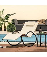 Costway Pcs Outdoor Rocking Lounge Chair with Removable Headrest Breathable Backrest & Seat