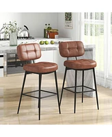 Costway Set of Bar Stools with Padded Seat Footrest & Metal Legs Pu Leather for Kitchen