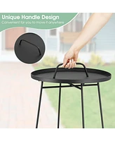 Outdoor Metal Patio End Side Table Weather Resistant with Handle