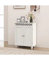 Gymax Bathroom Cabinet Floor Storage Organizer w/ Anti-Tipping Kits Adjustable Shelf
