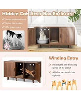 Sugift 2 Doors Cat Litter Box Enclosure with Winding Entry and Scratching Board