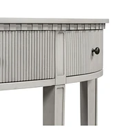 Distinctive Features of Pine Veneer Console Table with Vertical Stripe Drawer Fronts and Four Legs