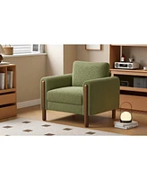 Oversized Accent Chair, Upholstered Living Room Chairs Single Sofa Chair with Walnut Legs, Curved handrail, Grey