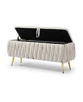 Streamdale Furniture Oval Storage Bench with Gold Legs, Velvet Fabric Upholstered Ottoman Storage Benches for Bedroom End of Bed, Sherpa Fabric Bench