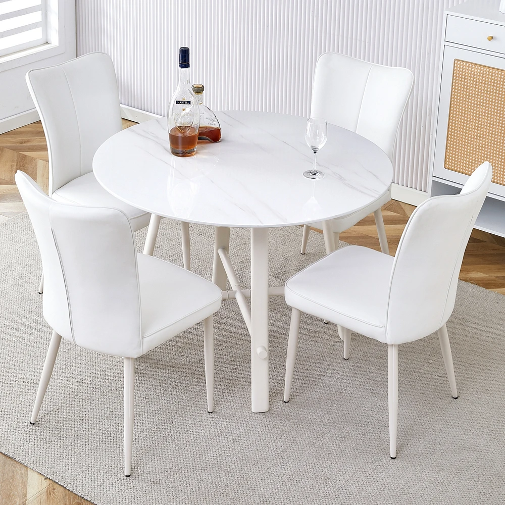 Streamdale Furniture Table and chair set, Mdf desktop, white metal table legs, stable and beautiful