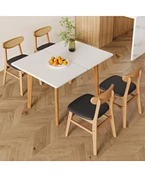 Simplie Fun Table and chair set. White sintered stone tabletop, rubberwood legs, foldable computer desk, foldable desk. Solid wood dining chair with s