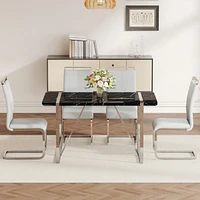 Table and chair set.a rustic industrial rectangular Mdf black dining table with Mdf desktop and electroplated silver metal legs.Paired with 4 chairs w