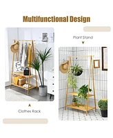 Sugift Bamboo Clothes Hanging Rack with 2-Tier Storage Shelf for Entryway Bedroom