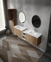 84" Wall-Mounted Bathroom Vanity With Sink and Side Cabinet, Soft Close Doors
