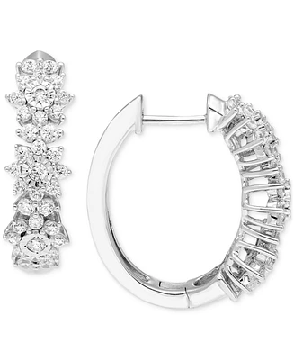 Diamond Flower Cluster Hoop Earrings (1 ct. t.w.) in 10k White Gold