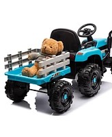 Simplie Fun Ride on Tractor2.0 with Trailer,24V Battery Powered Electric Tractor Toy