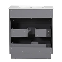 30 Inch Bathroom Vanity with Ceramic Sink Combo Set, Modern Freestanding Bathroom Storage Cabinet with 2 Drawers, Floor Standing Bath Vanity, Gray