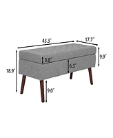 Simplie Fun Storage Bench with Storage Bench for Bedroom End of Bed Bench Foot of Bed Bench Entryway Bench Storage Ottoman Bench 43.7" W x 18.1" D Gre