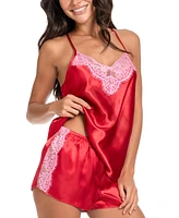 Linea Donatella Women's Satin Lace-Trim 2pc. Cami & Short Set