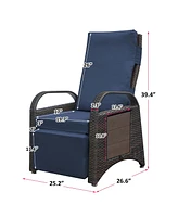 Outdoor Recliner Chair, Separate Adjustment Mechanism Pe Wicker Adjustable Reclining Lounge Chair and Removable Soft Cushion, Modern Armchair and Ergo