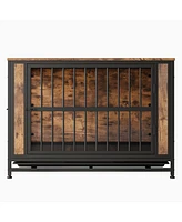 Streamdale Furniture Dog Crate Furniture, Wooden Dog Crate Table, 38.9" Dog Kennel with 2 Sliding Doors and Thick Iron Door Frame, Decorative Pet Crat