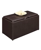 Convenience Concepts 35" Faux Leather Sheridan Storage Bench with Tray and Stools