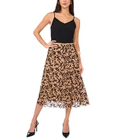 Vince Camuto Women's Floral-Flocked Pull-On Midi Skirt