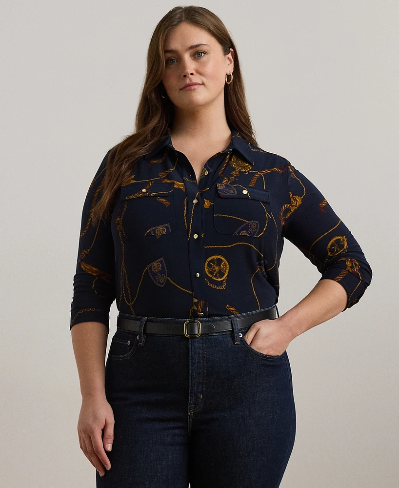 Lauren Ralph Plus Belting-Print Shirt