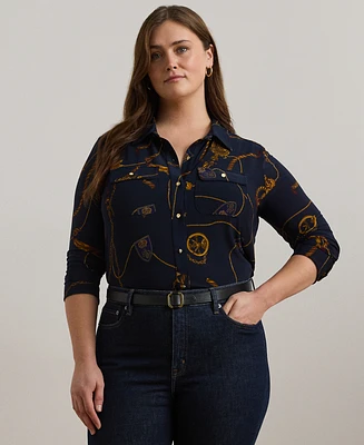 Lauren Ralph Plus Belting-Print Shirt