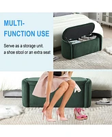 Storage Ottoman, Bedroom End Bench, Upholstered Fabric Storage Ottoman with Safety Hinge, Entryway Padded Footstool, Ottoman Bench for Living Room & B