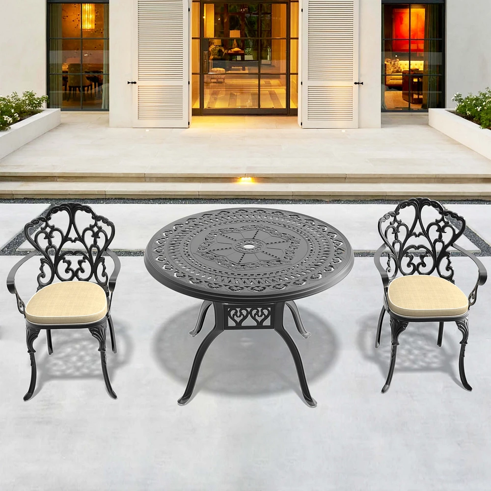 Simplie Fun (Cushions In Random Colors)3-Piece Set Of Cast Aluminum Patio Furniture With Cushions