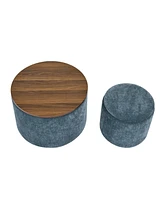 Streamdale Furniture 2-Piece Set Round Chenille Storage Ottoman, Equipped with a Drum Shaped Small Stool, Storage Space