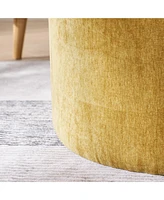 2-Piece Set Round Chenille Storage Ottoman, Equipped with a Drum Shaped Small Stool, Storage Space, and Mdf Made Desktop Panel (Dark Yellow 23.62"