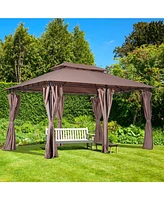 10' x 13' Patio Gazebo, Outdoor Gazebo Canopy Shelter with Curtains, Vented Roof, Steel Frame for Garden, Lawn, Backyard and Deck, Khaki