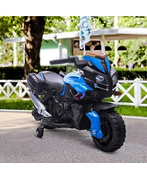 6V Electric Motorcycle for Kids, Dirt Bike, Battery-Powered Ride-On Toy Off-Road Street Bike with Pedal, Headlights, and Training Wheels, Blue