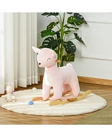 Simplie Fun Kids Plush Ride-On Rocking Horse Deer-shaped Plush Toy Rocker with Realistic Sounds for Child 36-72 Months Pink