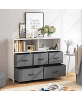 Costway 5-Drawer Dresser for Bedroom Chest of Drawers with 2 Large Fabric Bins