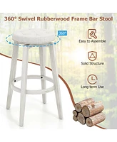 Costway 30" Swivel Bar Stool Set of 2 Upholstered Bar Height Rubber Wood Frame