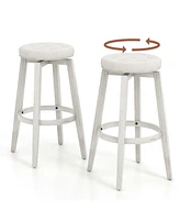 Costway 30" Swivel Bar Stool Set of 2 Upholstered Bar Height Rubber Wood Frame