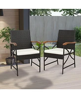 Costway 2PCS Patio Pe Wicker Dining Chairs with Soft Zippered Cushions Armchairs