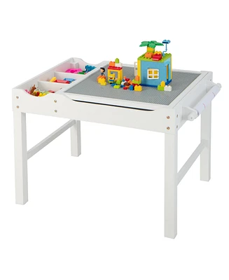 Costway Kids Multi Activity Play Table Wooden Building Block Desk with Storage Paper Roll