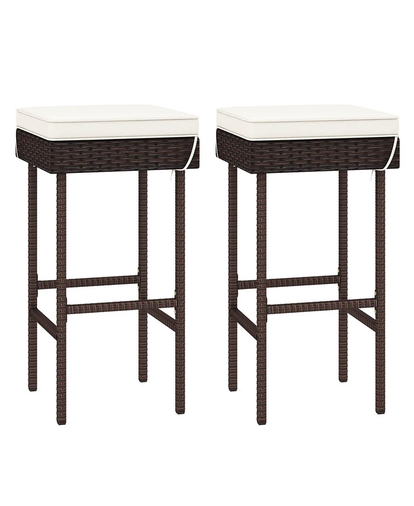 Costway Patio Rattan Barstools Set of Outdoor Wicker Bar Height Chairs with Footrest