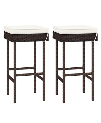 Costway Patio Rattan Barstools Set of Outdoor Wicker Bar Height Chairs with Footrest