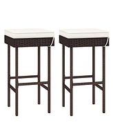 Costway Patio Rattan Barstools Set of Outdoor Wicker Bar Height Chairs with Footrest