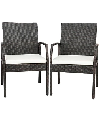 Costway 2PCS Patio Pe Wicker Dining Chairs with Soft Zippered Cushion Armchairs Backyard