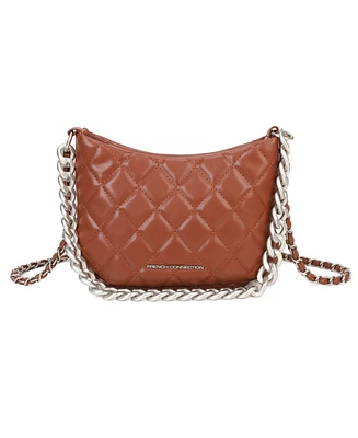 French Connection Eliza Diamond Quilted with Metallic Chain Dual Handles , Medium Brown